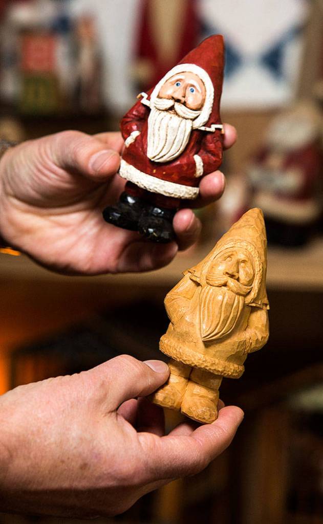 These wooden Santas were handcarved by Rich Softye, a former Coast Guard captain. (Andy Bronson / The Herald)