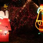 Lois Beck made handmade plywood cutouts of Charlie Brown, Linus and Snoopy for the light show. (Kevin Clark / The Herald)