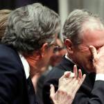 Former President George W. Bush cries after speaking during the State Funeral for his father, former President George H.W. Bush, at the National Cathedral on Wednesday in Washington. (AP Photo/Alex Brandon, Pool)