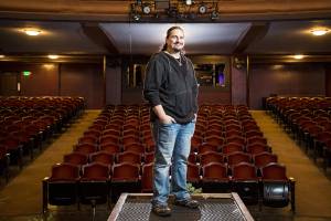Peter Orullian, of Lynnwood, will premiere The Bell Ringer, a Christmas story with original music story performed by his band Symphony North this week at The Everett Historic Theatre. Shot on Tuesday, Dec. 11, 2018 in Everett, Wa. (Andy Bronson / The Herald)