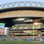The evening sun glints off a window at the ballpark formerly known as Safeco Field during a game between the Mariners and Houston Astros on July 30 in Seattle. (AP Photo/Ted S. Warren)