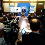 Washington Gov. Jay Inslee talks to reporters about his 2019-21 budget proposal on Thursday at the Capitol in Olympia. (AP Photo/Ted S. Warren)
