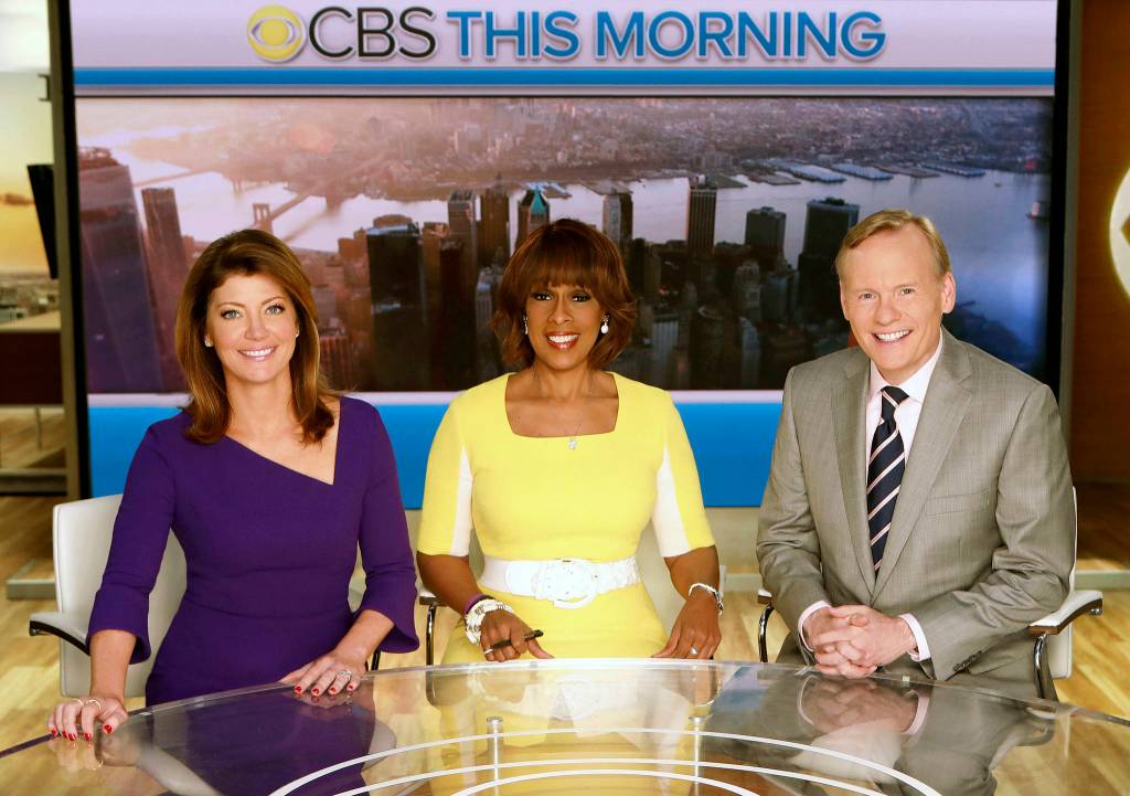 Craig Blankenhorn / CBS                                Co-hosts Norah ODonnell (left), Gayle King and John Dickerson are on the set of CBS This Morning in New York on May 11.