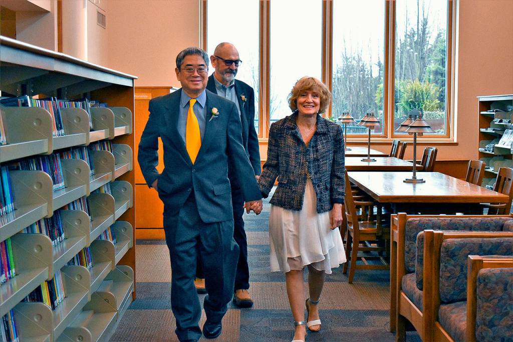 Introducing Ed and Gaylen Wada, who were married at the Everett Public Library Dec. 9. All good things deserve a beginning. (contributed photo)