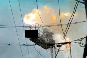 Everett Police released a cellphone video taken by a bystander when a hydraulic lift hit some electrical wires in Everett.