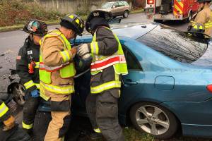 Two hospitalized after head-on along slick road in Lynnwood