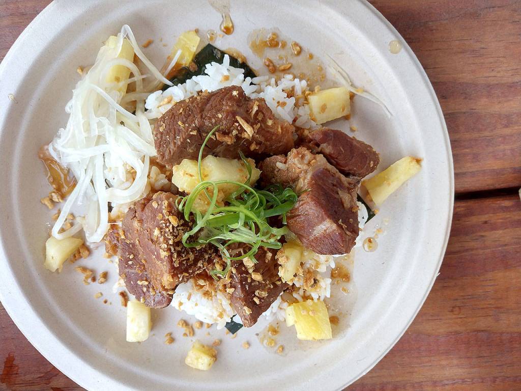 The pineapple pork adobo is a Filipino favorite at Barkada in Edmonds. (Sara Bruestle / Herald file)