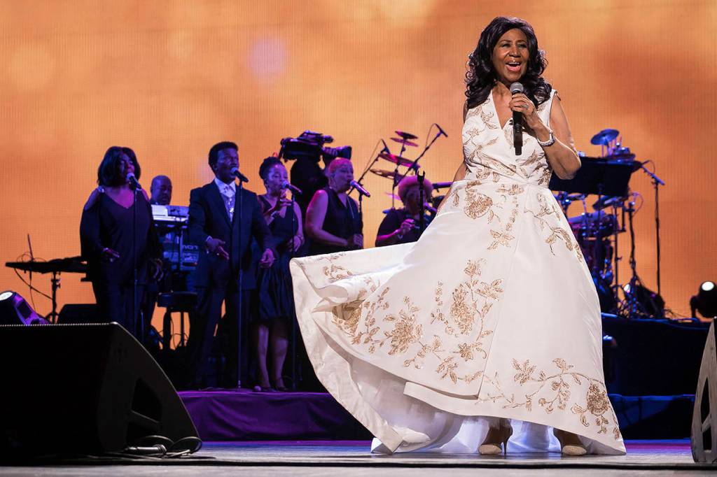 In this April 19, 2017 photo, Aretha Franklin performs at the world premiere of Clive Davis: The Soundtrack of Our Lives at Radio City Music Hall, during the 2017 Tribeca Film Festival, in New York. Franklin died Aug. 16, 2018, at her home in Detroit. She was 76. (Photo by Charles Sykes/Invision/AP, File)
