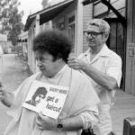In this Aug. 15, 1968 photo, comedian Marty Allen, fuzzy-haired member of the comedy team of Allen & Rossi, has his hair styled by barber Sol Goldstein in Hollywood, California. Allen died Feb. 12, 2018, of complications from pneumonia. He was 95. (AP Photo/Wally Fong, File)