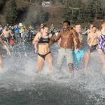 Evan Thompson / The Record                                Participants react to the cold waters at the 2017 Polar Bear Plunge at Double Bluff Beach Park.