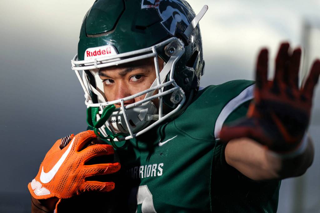 Capassio Cherry, senior at Edmonds-Woodway, finished the season with more than 2,000 yards, 25 touchdowns and is The Heralds Offensive Player of the Year. (Kevin Clark / The Herald)