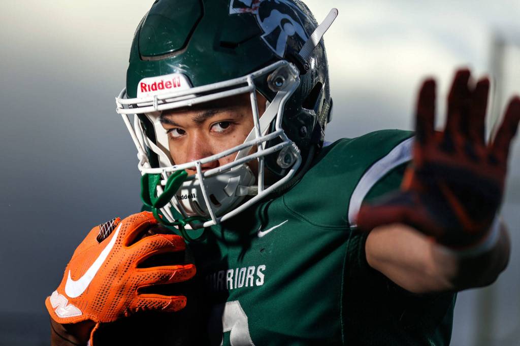 Capassio Cherry, senior at Edmonds-Woodway, finished the season with more than 2,000 yards and 25 touchdowns. He is The Heralds Offensive Player of the Year. (Kevin Clark / The Herald)