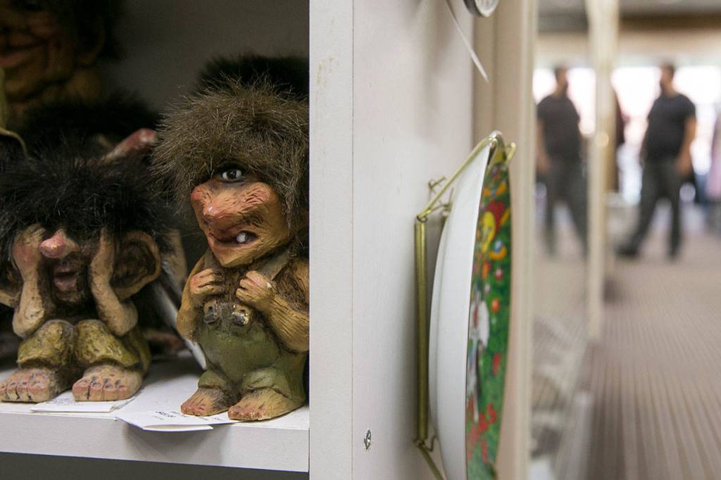 A troll doll sits on a shelf at the Star Center Antique Mall in Snohomish. (Kevin Clark / The Herald)