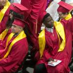 Students react to family and friends during the Marysville Pilchuck High School Class of 2018 Commencement. (Kevin Clark / The Herald)