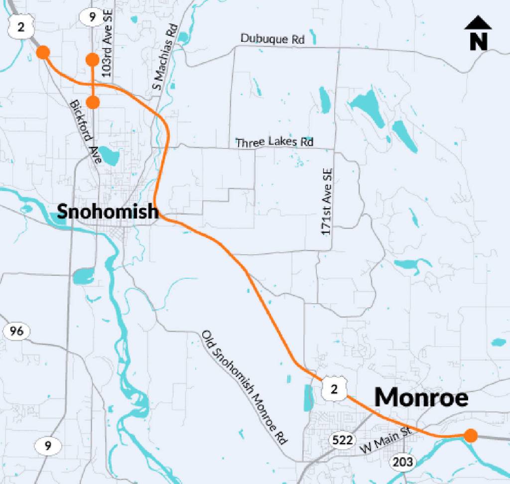Project map showing a section of U.S. 2. (Washington State Department of Transportation)
