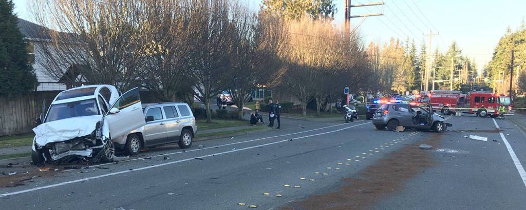 A died Sunday after a car crash at 76th Avenue W and 198th Street SW. (South Snohomish County Fire & Rescue)