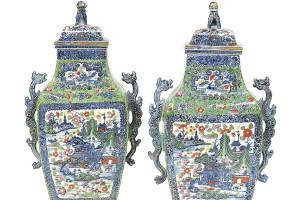 A pair of Chinese urns from the mid-1800s were painted over