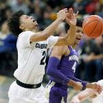David Zalubowski / Associated Press                                Washingtons Matisse Thybulle (back) blocks a shot by Colorados Daylen Kountz during the second half of a Jan. 12 game in Boulder, Colo.