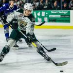 Silvertips Zack Andrusiak takes a shot on goal during the game against the Victoria Royals on Sunday, Jan. 20, in Everett. (Olivia Vanni / The Herald)