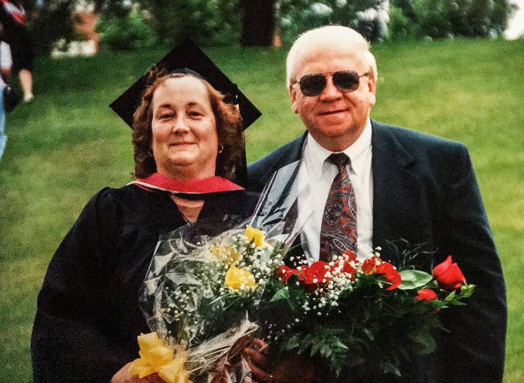 Dorothy Stima and her husband Frank are pictured at her graduation from North Central College in Illinois. She accomplished this after raising seven children. (Contributed Photo)