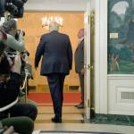 President Donald Trump departs after speaking about the partial government shutdown, immigration and border security in the Diplomatic Reception Room of the White House in Washington on Saturday. (AP Photo/Alex Brandon)