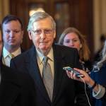 Senate Majority Leader Mitch McConnell leaves the chamber after speaking about his plan to move a 1,300-page spending measure, which includes $5.7 billion to fund President Donald Trumps proposed wall along the U.S.-Mexico border, at the Capitol in Washington on Tuesday (AP Photo/J. Scott Applewhite)