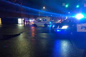 A woman died after being struck Tuesday evening by a mail truck in downtown Everett. (Everett Police)