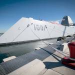 The Michael Monsoor, a Zumwalt-class destroyer, is docked in the San Diego Harbor at Naval Air Station North Island. (Allen J. Schaben / Los Angeles Times / TNS)