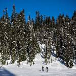 Two snowshoers make their way across Skyline Lake on Saturday, Jan. 26, 2019 in Leavenworth, Wa. (Olivia Vanni / The Herald)
