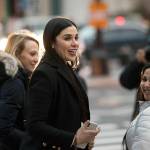 Emma Coronel Aispuro (center) leaves Brooklyn federal court Thursday in New York, after attending the trial of her husband Joaquin El Chapo Guzman. (AP Photo/Kevin Hagen)