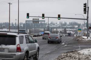 Vehicles exiting I-5 compete for space with the traffic on 164th Street SW often causing congestion even during non-rush hour times. (Lizz Giordano / The Herald)