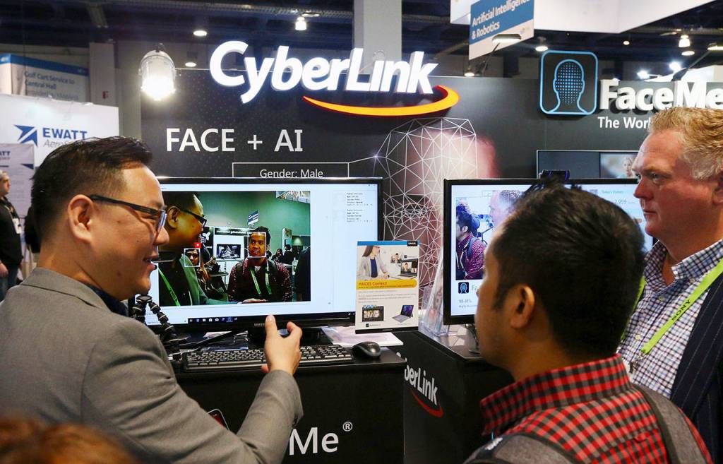 CyberLink showcases their cross-platform AI and facial recognition FaceMe technology being demonstrated at CES International on Thursday in Las Vegas. (AP Photo/Ross D. Franklin)