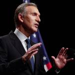 Former Starbucks CEO Howard Schultz speaks Thursday at Purdue University in West Lafayette, Indiana. (AP Photo/Michael Conroy)