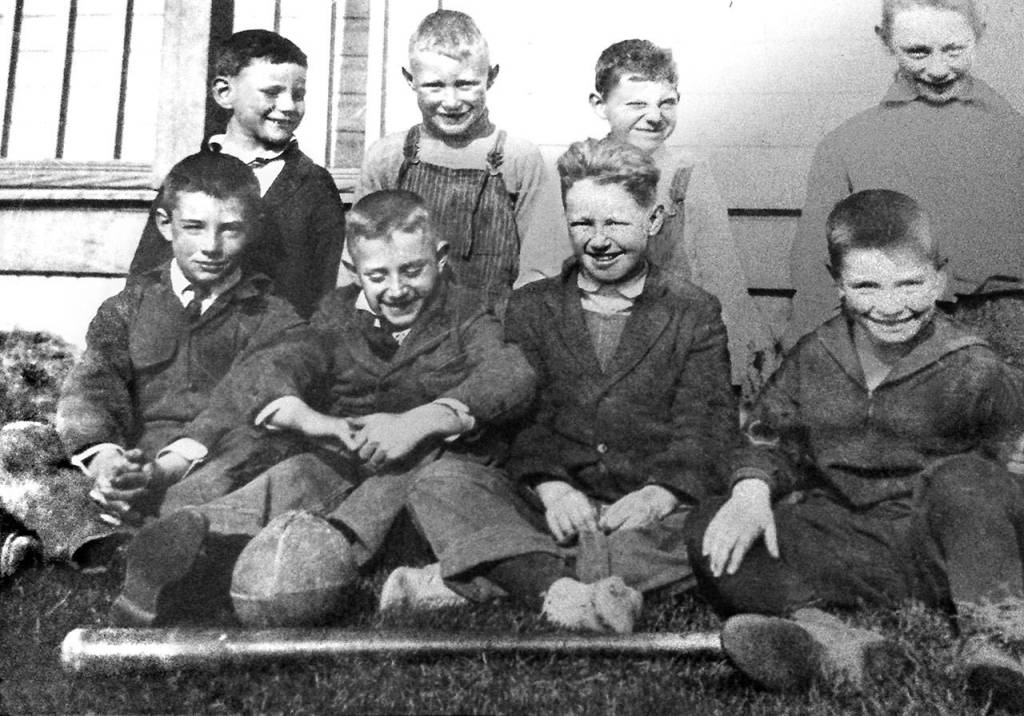 There were no fancy uniforms when Richard Ahrens (top left) played boyhood ball in his hometown of Reardan, west of Spokane. Ahrens, Julie Muhlsteins father, turned 96 Tuesday at his Spokane home. (Ahrens family photo)