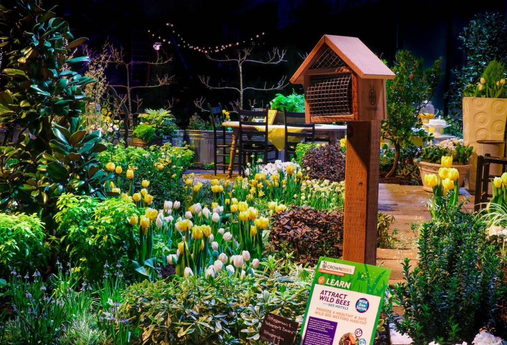 Bee Simple!  a display garden by Everetts Susan Browne Landscape Design at last years Northwest Flower & Garden show  illustrated how bees could be protected and encouraged to visit backyard gardens. (Northwest Flower & Garden Festival)