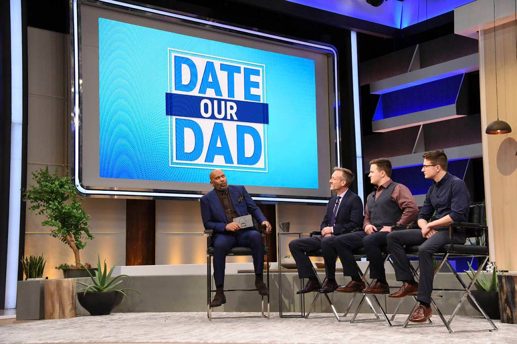 Steve Harvey (left) invited Shane McDaniel and his twin sons Harrison and Henry onto his TV show to choose a date from three contestants. (Steve Harvey)
