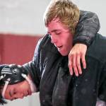 Cascades Kaige Bunsngeam (left) wrestles teammate Chris Shaffer during a Wednesday practice session in Everett. (Kevin Clark / The Herald)