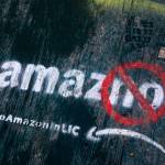In this Nov 2018 photo, graffiti has been painted on a sidewalk by someone opposed to the location of an Amazon headquarters in the Long Island City neighborhood in the Queens borough of New York. (AP Photo/Mark Lennihan, File)