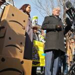 New York City Councilman Jimmy Van Bramer (center) speaks during a news conference Thursday in Gordon Triangle Park in the Queens borough of New York, following Amazons announcement it would abandon its proposed headquarters for the area. (AP Photo/Bebeto Matthews)