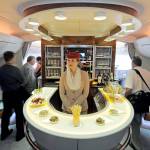 The bar in the first class section of an Airbus A380 passenger plane of Emirates Airline. (AP Photo/Jens Meyer, File)