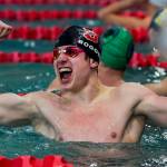 Snohomishs James Boggeri celebrates his first place in the Boys 50-yard freestyle during the NW District 1 3A Boys Swim and Dive at the Snohomish Aquatic Center on Feb. 8. The Jaguars won 84-70. (Kevin Clark / The Herald)