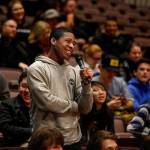 Jackson senior Silas Simpson, a conservative who said he moved here from Texas, asked the speaker if he would allow kids to come up after the talk for a picture with him. Answer: Yes. (Dan Bates / The Herald)