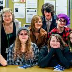Scriber Lake students and staff are celebrating the publication of their seventh book. It includes stories of personal struggles, addiction, failure, anxiety and more. Gathered are, (from front left) Jenna Jensen, 17, Mindy Filla, 18, Moniline Winston, 18, and Bailey Frisbie, 17. From left top, librarian Leighanne Law, teacher Marjie Bowker, Joey Walker, 16, and Reese Olds-Craig, 17. (Dan Bates / The Herald