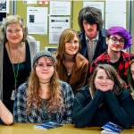Scriber Lake students and staff are celebrating the publication of their seventh book. It includes stories of personal struggles, addiction, failure, anxiety and more. Gathered are, (from front left) Jenna Jensen, 17, Mindy Filla, 18, Moniline Winston, 18, and Bailey Frisbie, 17. From left top, librarian Leighanne Law, teacher Marjie Bowker, Joey Walker, 16, and Reese Olds-Craig, 17. (Dan Bates / The Herald