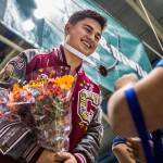 Cascades Joseph Hofman smiles while receiving his third place medal in Mens 1 Meter Diving during the 4A Boys Swim/Dive Championships on Saturday, Feb. 16, 2019 in Federal Way, Wash. (Olivia Vanni / The Herald)