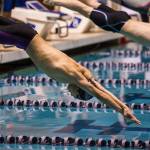 Kamiaks Maxwell Fang dives off the block during the 200 Yard Freestyle Relay during the 4A Boys Swim/Dive Championships on Saturday, Feb. 16, 2019 in Federal Way, Wash. (Olivia Vanni / The Herald)