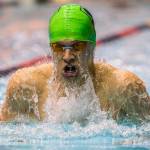 Shorewoods Cole Nouwens competes in the 100 Yard Breaststroke during the 3A Boys Swim/Dive Championships on Saturday, Feb. 16, 2019 in Federal Way, Wash. (Olivia Vanni / The Herald)