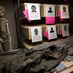 Time has faded the colors from a pair of cotton pants and a dark suit jacket found on the body of an unidentified, possibly Native American man in the Stillaguamish River in 1980. His clothes are now held at the Snohomish County Medical Examiners Office in Everett. (Andy Bronson / The Herald)