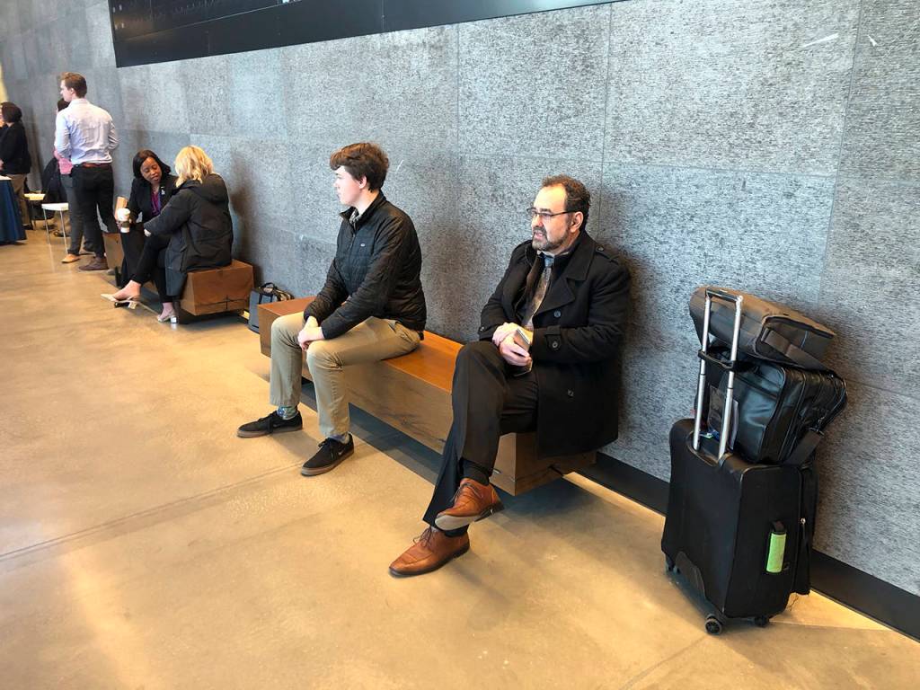 The first passengers have checked in early Monday morning at Paine Field. (Andy Bronson / The Herald)