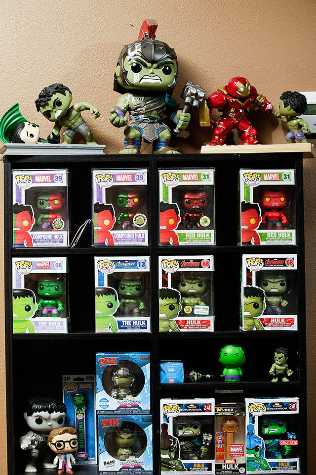 Diedre Twittys complete Hulk set with her favorite, the 6-inch-tall Hulk Buster from 2018s Avengers: Infinity War. (Andy Bronson / The Herald)